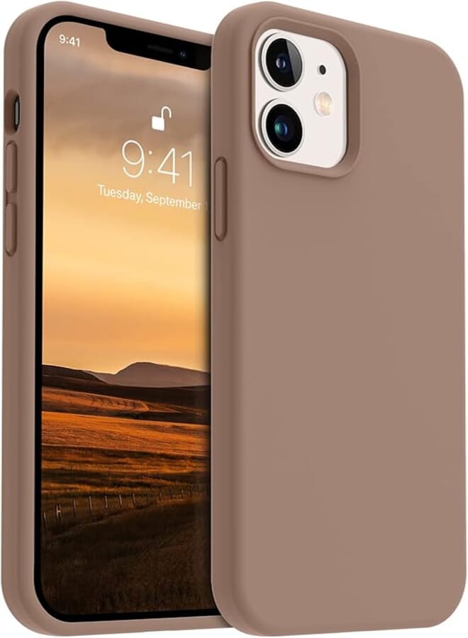 AOTESIER Compatible with iPhone 12 & iPhone 12 Pro 6.1 inch, Silky Touch Soft Liquid Silicone Rubber Anti-Fingerprint Flexible Full Body Protector (Light Brown)